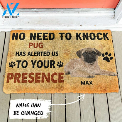 Gearhumans Gearhuman 3D No Need To Knock Pug Dog Custom Name Doormat