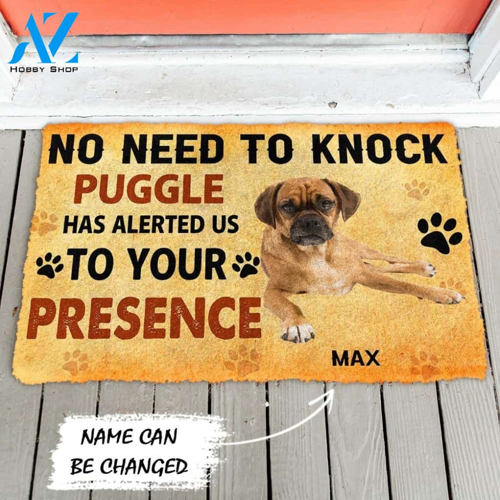 Gearhumans Gearhuman 3D No Need To Knock Puggle Dog Custom Name Doormat