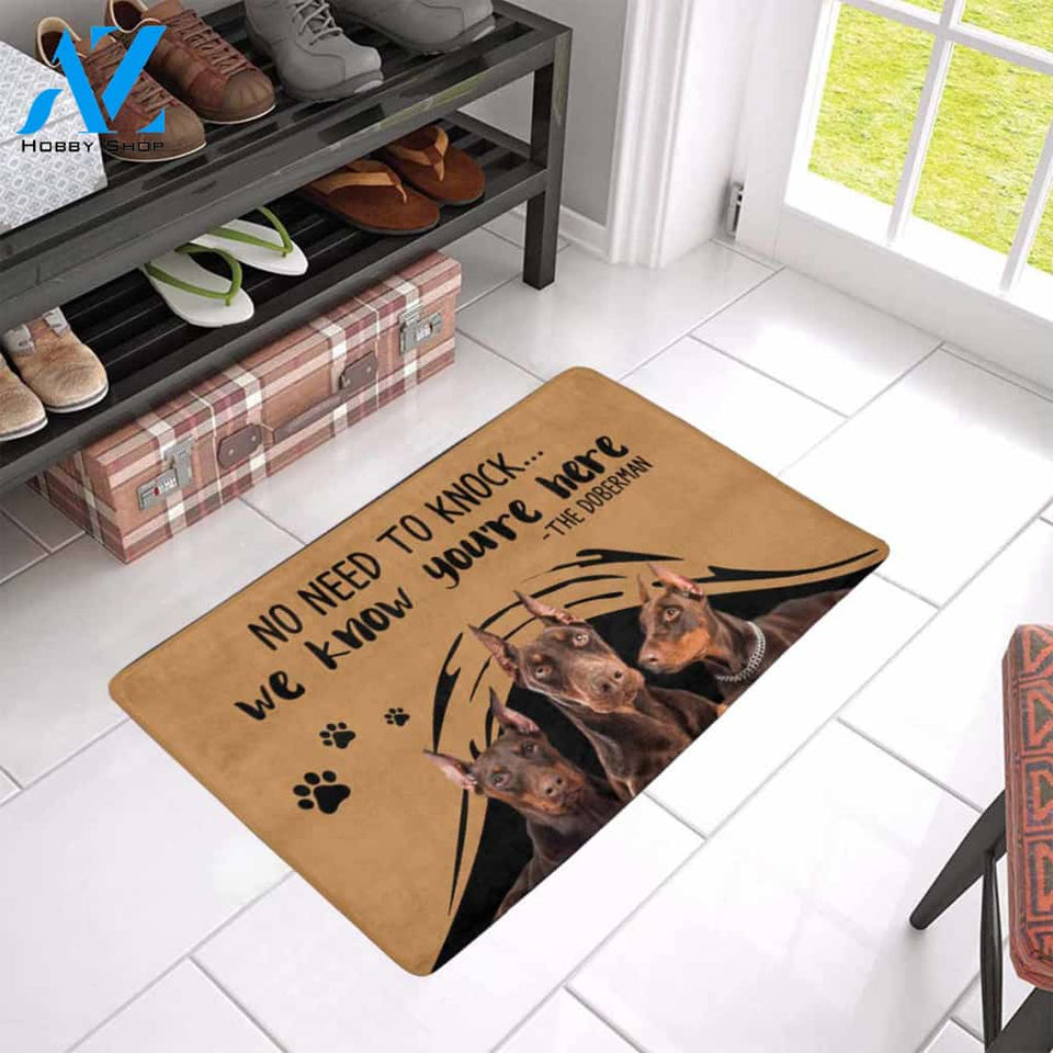NO NEED TO KNOCK RED DOBERMAN Doormat 23.6" x 15.7" | Welcome Mat | House Warming Gift