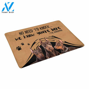 NO NEED TO KNOCK RED DOBERMAN Doormat 23.6" x 15.7" | Welcome Mat | House Warming Gift