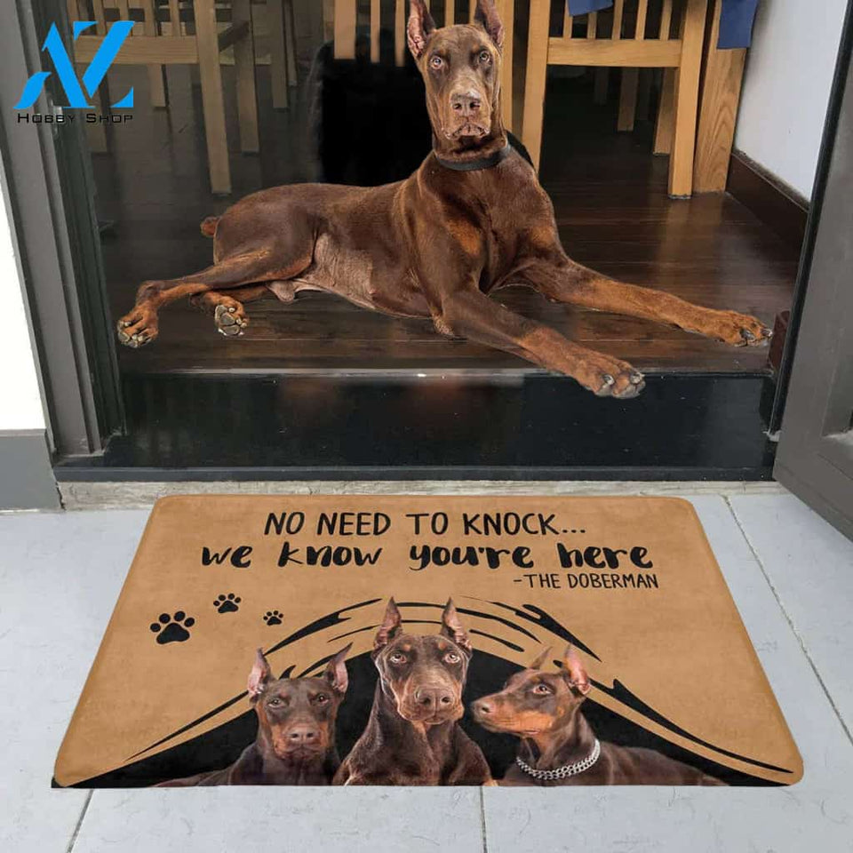 NO NEED TO KNOCK RED DOBERMAN Doormat 23.6" x 15.7" | Welcome Mat | House Warming Gift