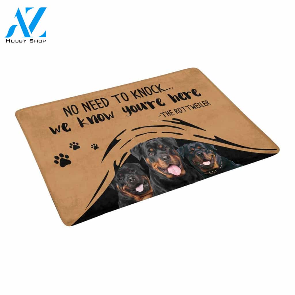 NO NEED TO KNOCK ROTTWEILER Doormat 23.6" x 15.7" | Welcome Mat | House Warming Gift