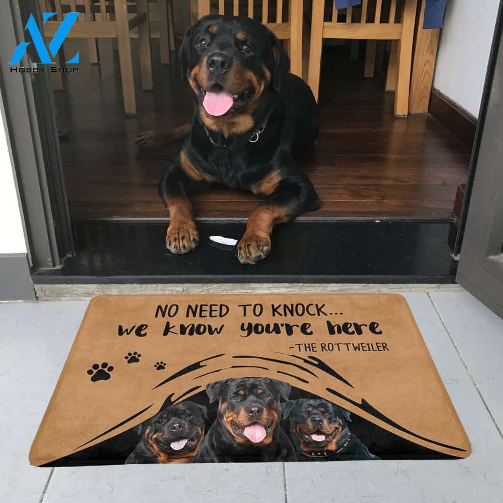 NO NEED TO KNOCK ROTTWEILER Doormat 23.6" x 15.7" | Welcome Mat | House Warming Gift