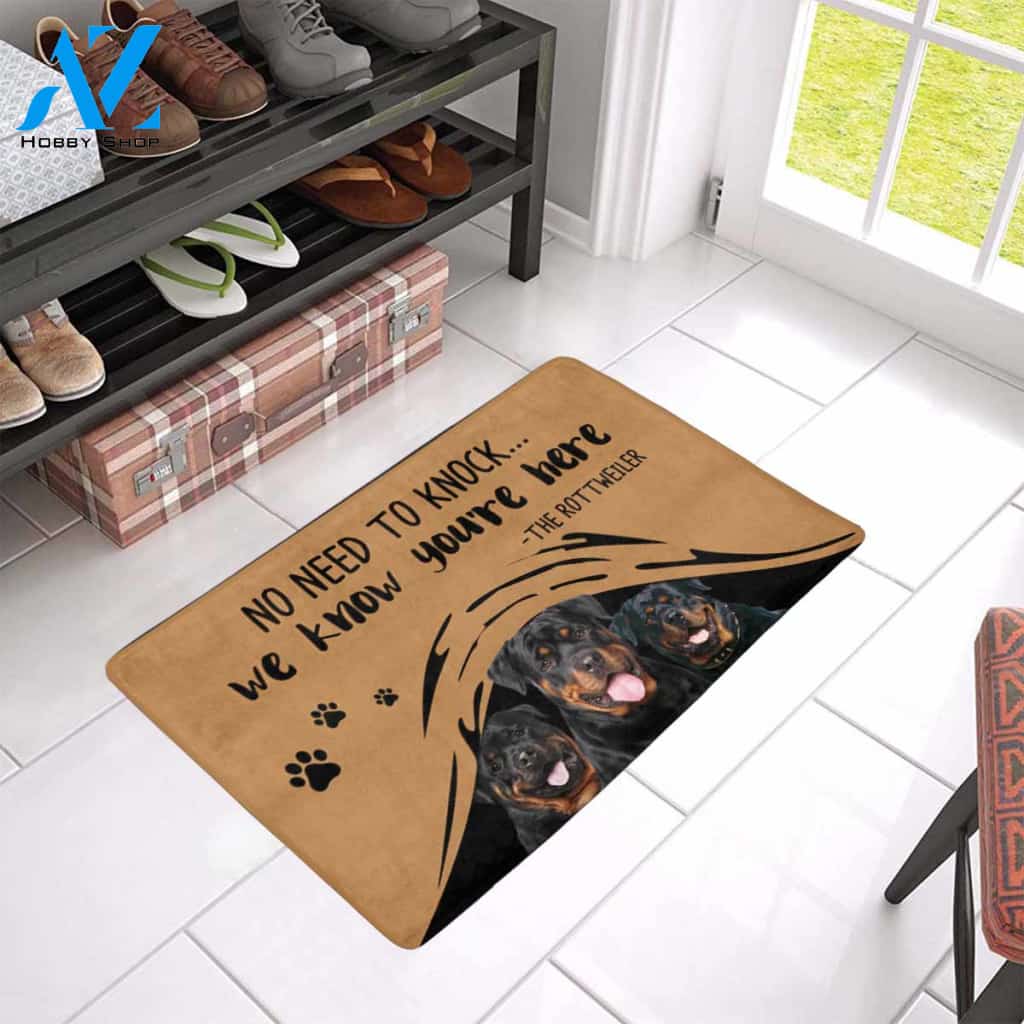 NO NEED TO KNOCK ROTTWEILER Doormat 23.6" x 15.7" | Welcome Mat | House Warming Gift