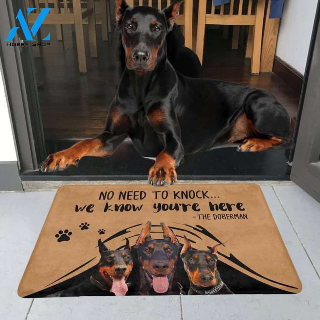 No Need to Knock - The Doberman - Dog Doormat | Welcome Mat | House Warming Gift