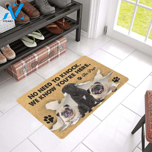 No Need to Knock - The Pugs - Dog Doormat | Welcome Mat | House Warming Gift
