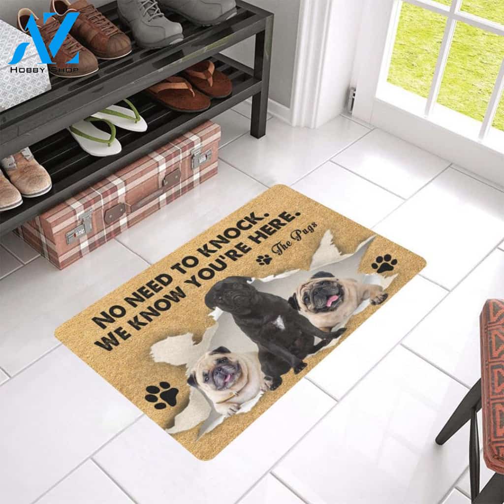 No Need to Knock - The Pugs - Dog Doormat | Welcome Mat | House Warming Gift