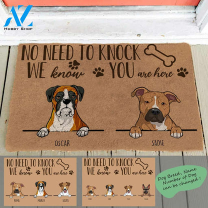 Cute Dog No Need To Knock We Know You Are Here Custom Name Printed Doormat Home Decor