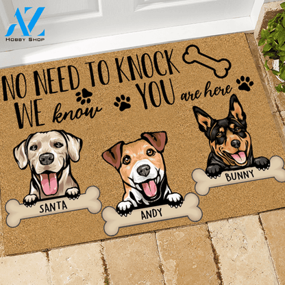 No Need To Knock We Know You Are Here Dog Doormat Personalized Dog Mud Mat, Dog Doormat For Muddy Paws | WELCOME MAT | HOUSE WARMING GIFT