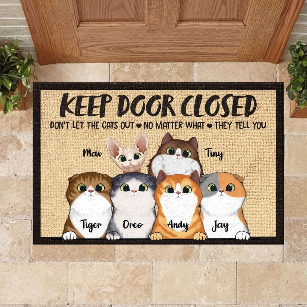 No Need To Knock We Know Youre Here Peeking Cat - Funny Personalized Doormat Door
