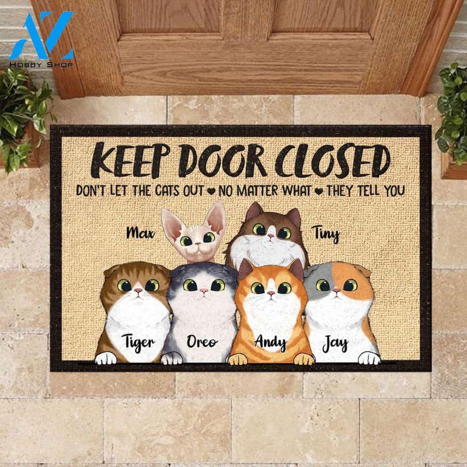 No Need To Knock We Know You're Here Peeking Cat - Funny Personalized Cat Doormat | WELCOME MAT | HOUSE WARMING GIFT