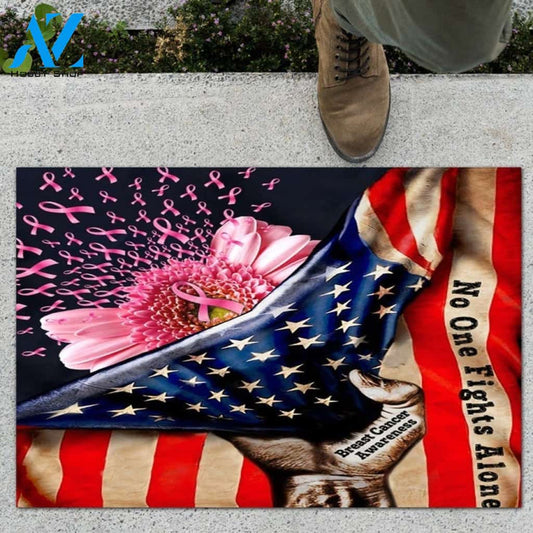 No One Fights Alone Breast Cancer Awareness Daisy Doormat Gift For Friend Family Home Decor Warm House Gift Welcome Mat