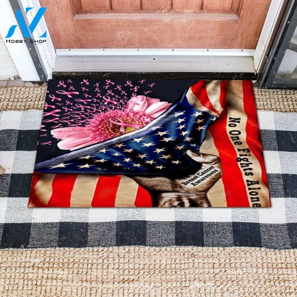 No One Fights Alone Breast Cancer Awareness Daisy Doormat Gift For Friend Family Home Decor Warm House Gift Welcome Mat