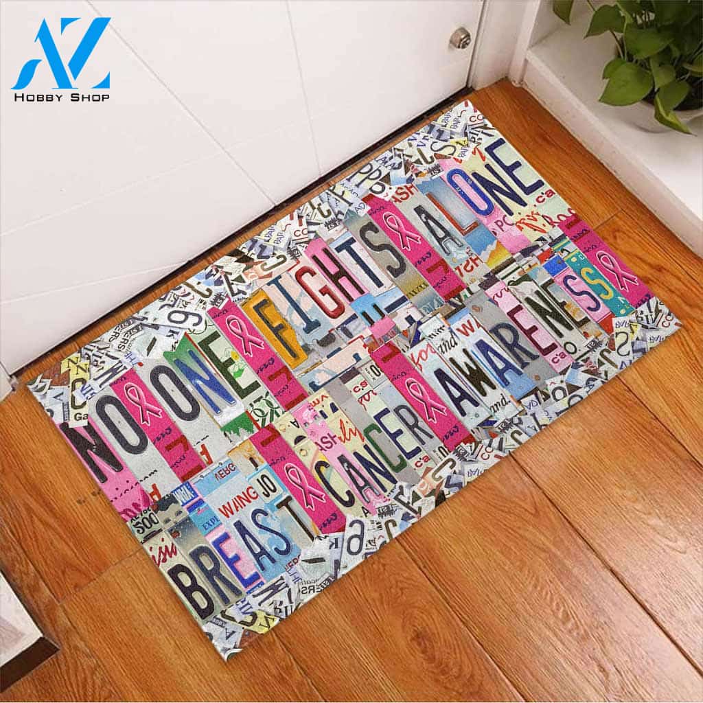 No One Fights Alone - Breast Cancer Awareness Doormat, Gift For Family Friends Birthday Gift Home Decor Warm House Gift Welcome Mat