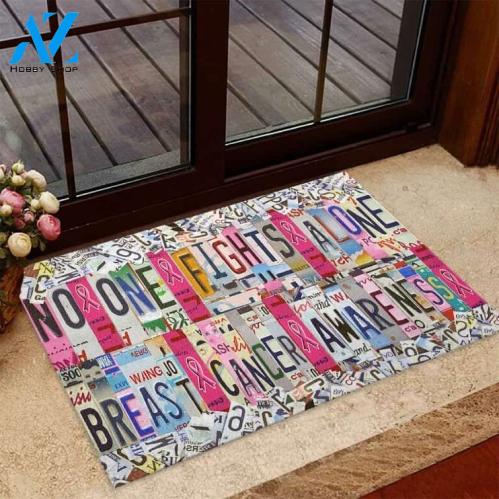No One Fights Alone Breast Cancer Awareness Indoor and Outdoor Doormat Warm House Gift Welcome Mat Gift for Friend Family
