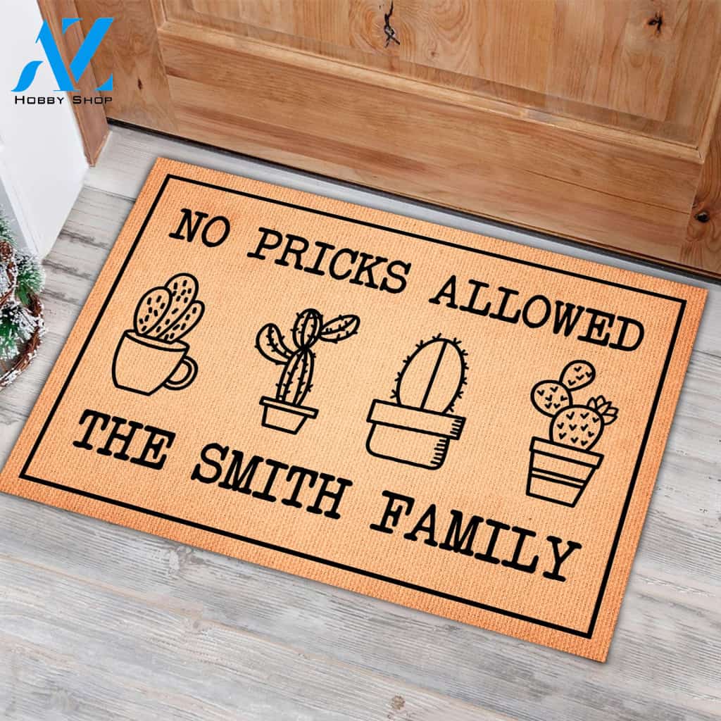 No Pricks Allowed Cactus Lovers Personalized Doormat