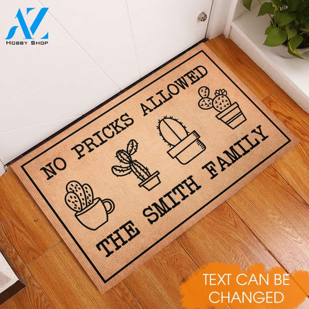 No Pricks Allowed Cactus Lovers Personalized Doormat