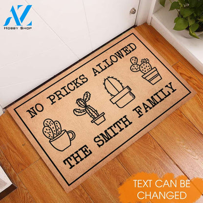 No Pricks Allowed Cactus Lovers Personalized Doormat