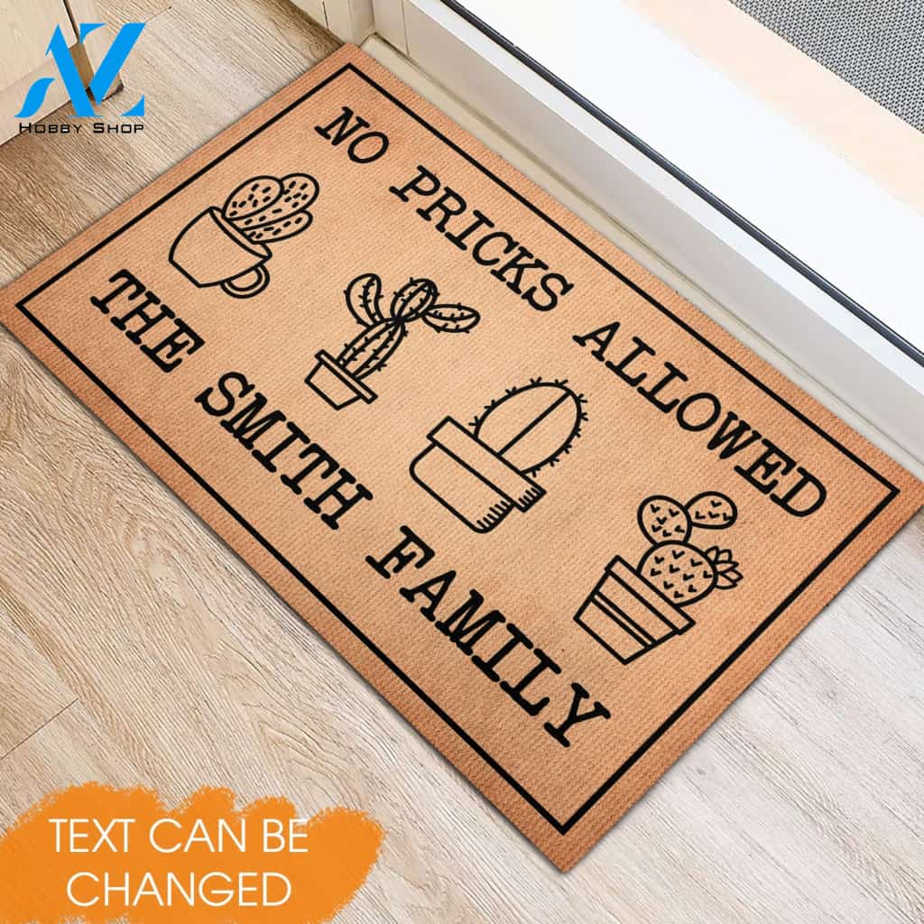 No Pricks Allowed Cactus Lovers Personalized Doormat