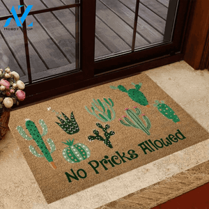 No Pricks Allowed Cactus Coir Pattern Print Doormat | Welcome Mat | House Warming Gift
