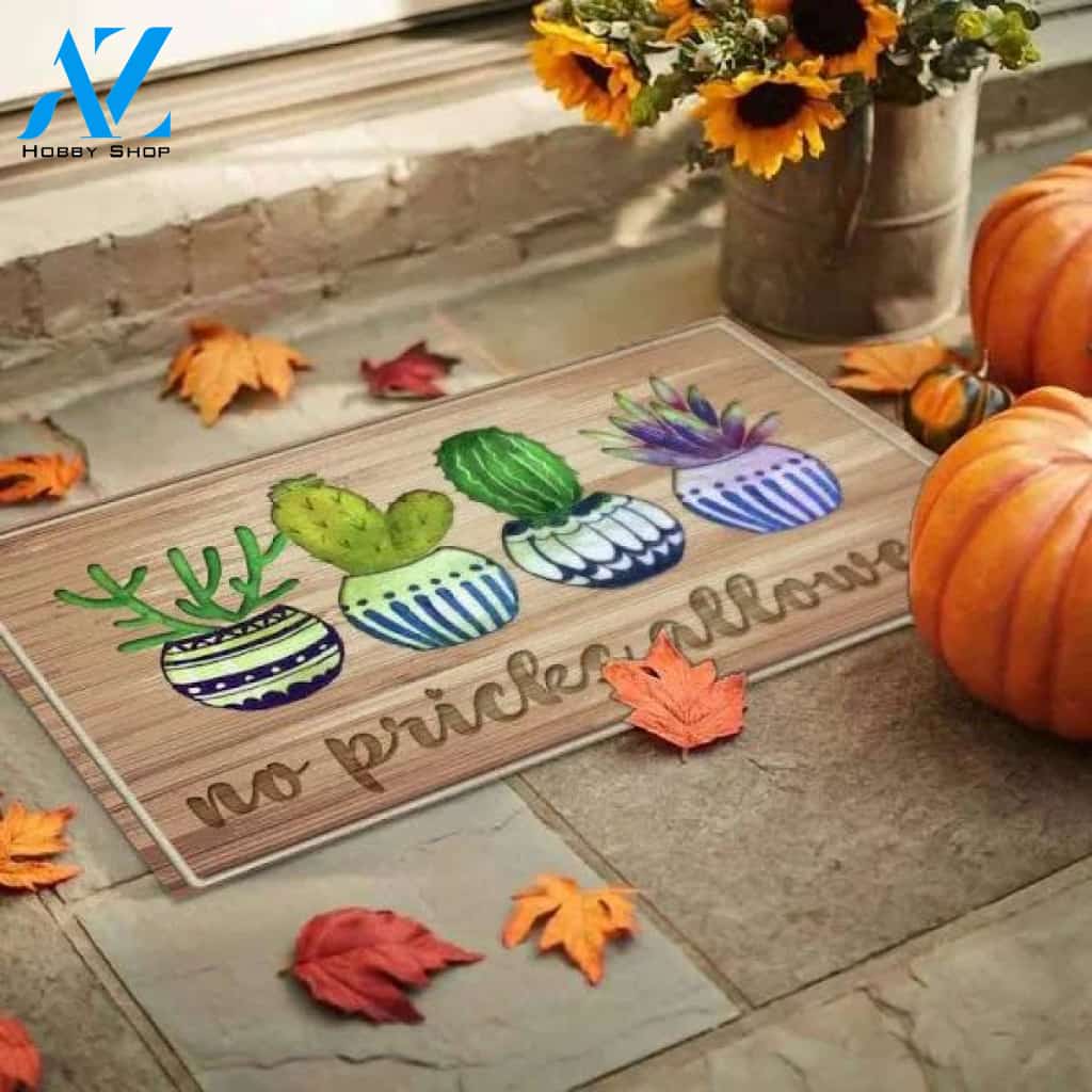 No Pricks Allowed Four Cactus Pots Flower Doormat Indoor And Outdoor Mat Entrance Rug Sweet Home Decor Closing Gift Gift For Friend Family Flower Lovers Gift Idea