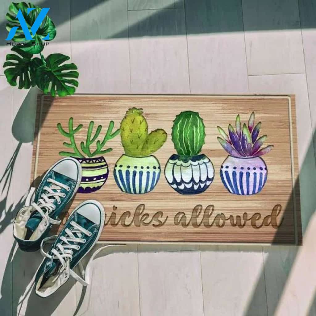 No Pricks Allowed Four Cactus Pots Flower Doormat Indoor And Outdoor Mat Entrance Rug Sweet Home Decor Closing Gift Gift For Friend Family Flower Lovers Gift Idea