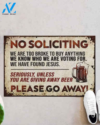 No Soliciting Unless You Are Giving Away Beer Funny Doormat Gift For Beer Lovers Birthday Gift Home Decor Warm House Gift Welcome Mat
