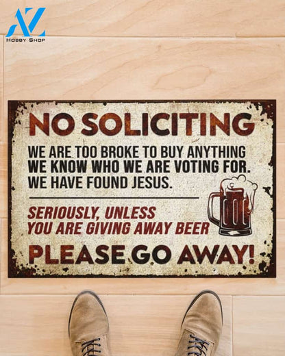 No Soliciting Unless You Are Giving Away Beer Funny Doormat Gift For Beer Lovers Birthday Gift Home Decor Warm House Gift Welcome Mat