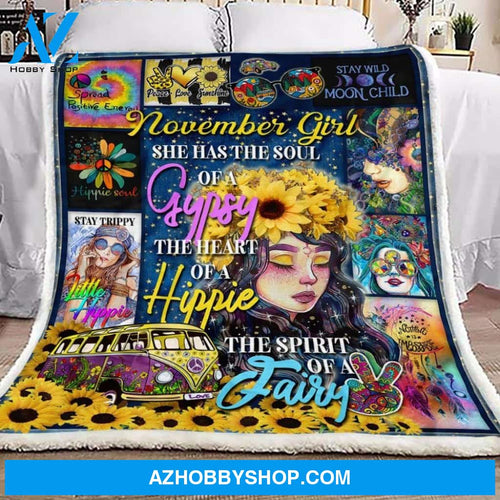 November Hippie Girl Fleece Blanket
