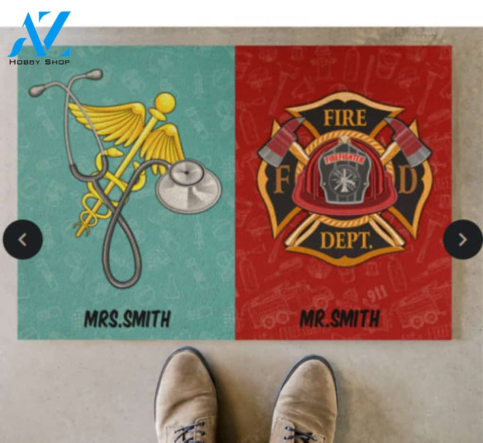 Nurse Firefighter Couple Doormat