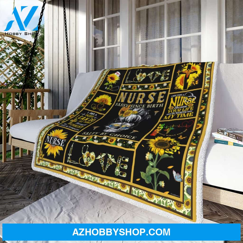 Nurse Sassy Since Birth Fleece Blanket Gift For Family, Birthday, Halloween, Careers, Jobs, Nurses Gift Home Decor Bedding Couch Sofa Soft and Comfy