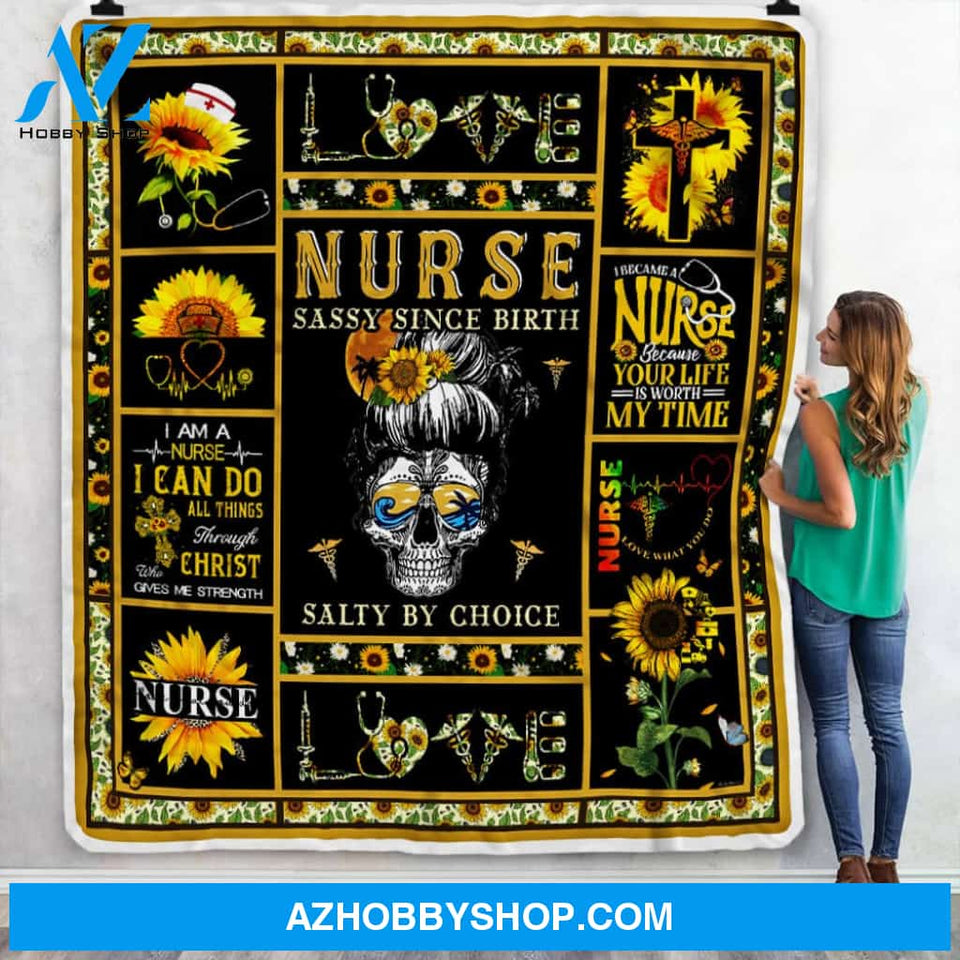 Nurse Sassy Since Birth Fleece Blanket Gift For Family, Birthday, Halloween, Careers, Jobs, Nurses Gift Home Decor Bedding Couch Sofa Soft and Comfy