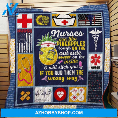 Nurses Blanket, Nurse Are Like Pineapples Tough On The Outside Gift Fleece Blanket