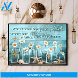 Ocean Life & Daisy Where There Is Faith Miracles Happens Canvas And Poster, Wall Decor Visual Art