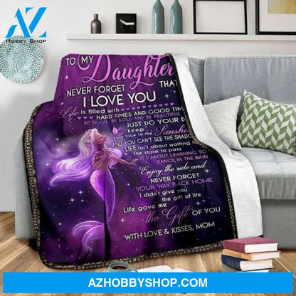 Ocean Mermaid Blanket Gift for Daughter - Never Forget That I Love You Mom Gifts Quilting For Birthday Little Girl