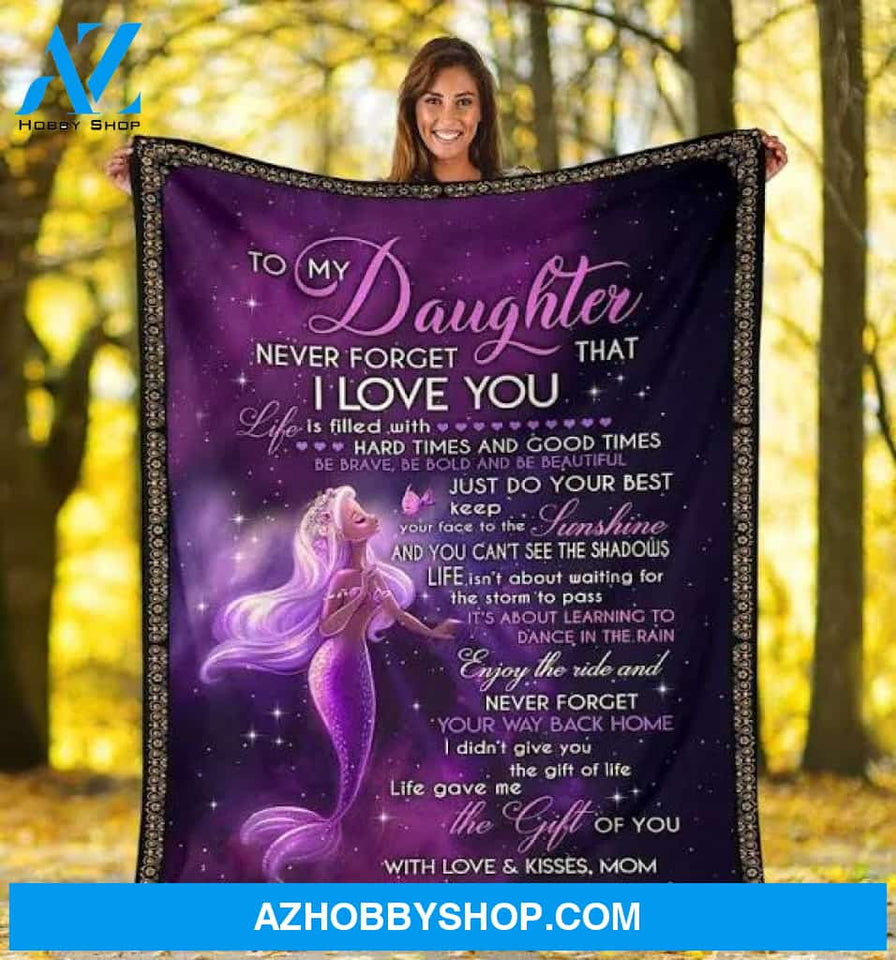 Ocean Mermaid Blanket Gift for Daughter - Never Forget That I Love You Mom Gifts Quilting For Birthday Little Girl