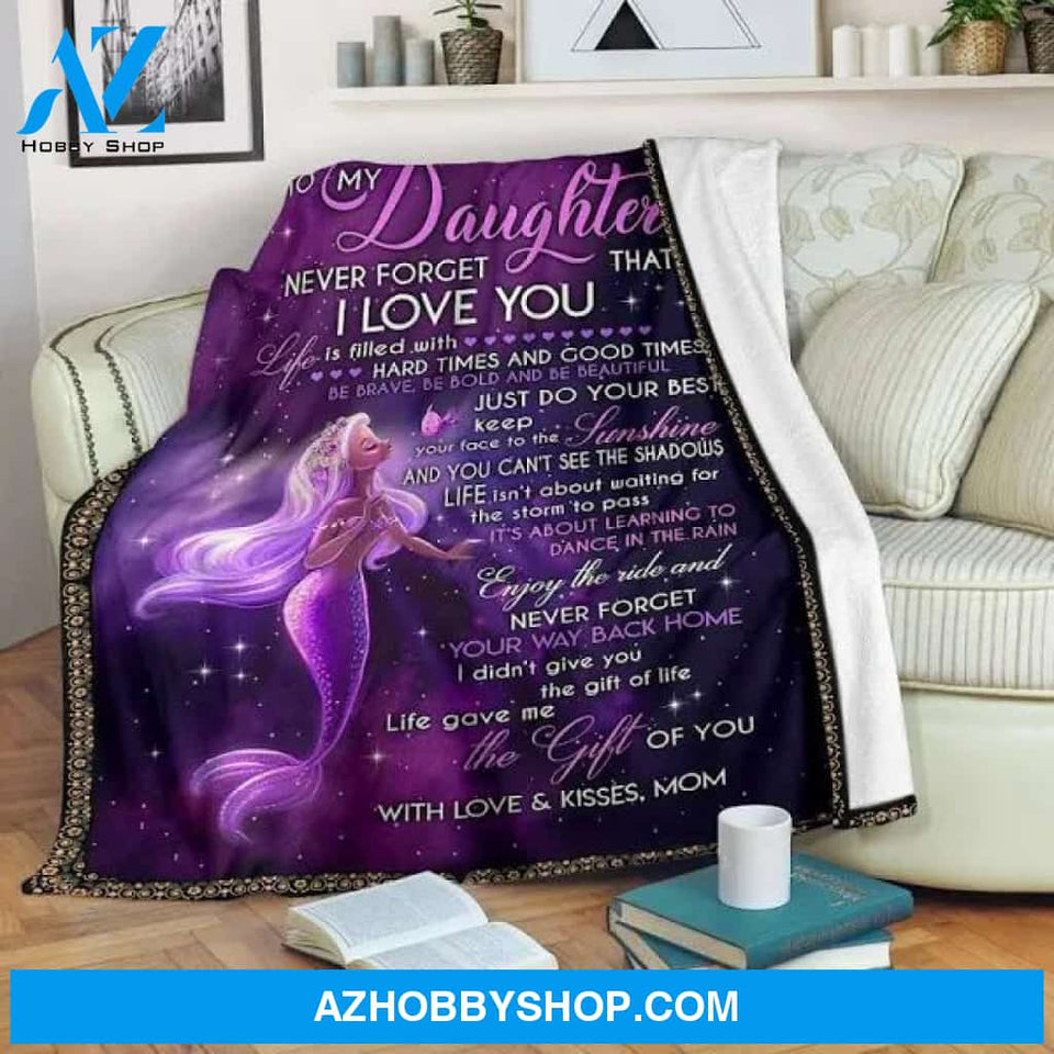 Ocean Mermaid Blanket Gift for Daughter - Never Forget That I Love You Mom Gifts Quilting For Birthday Little Girl