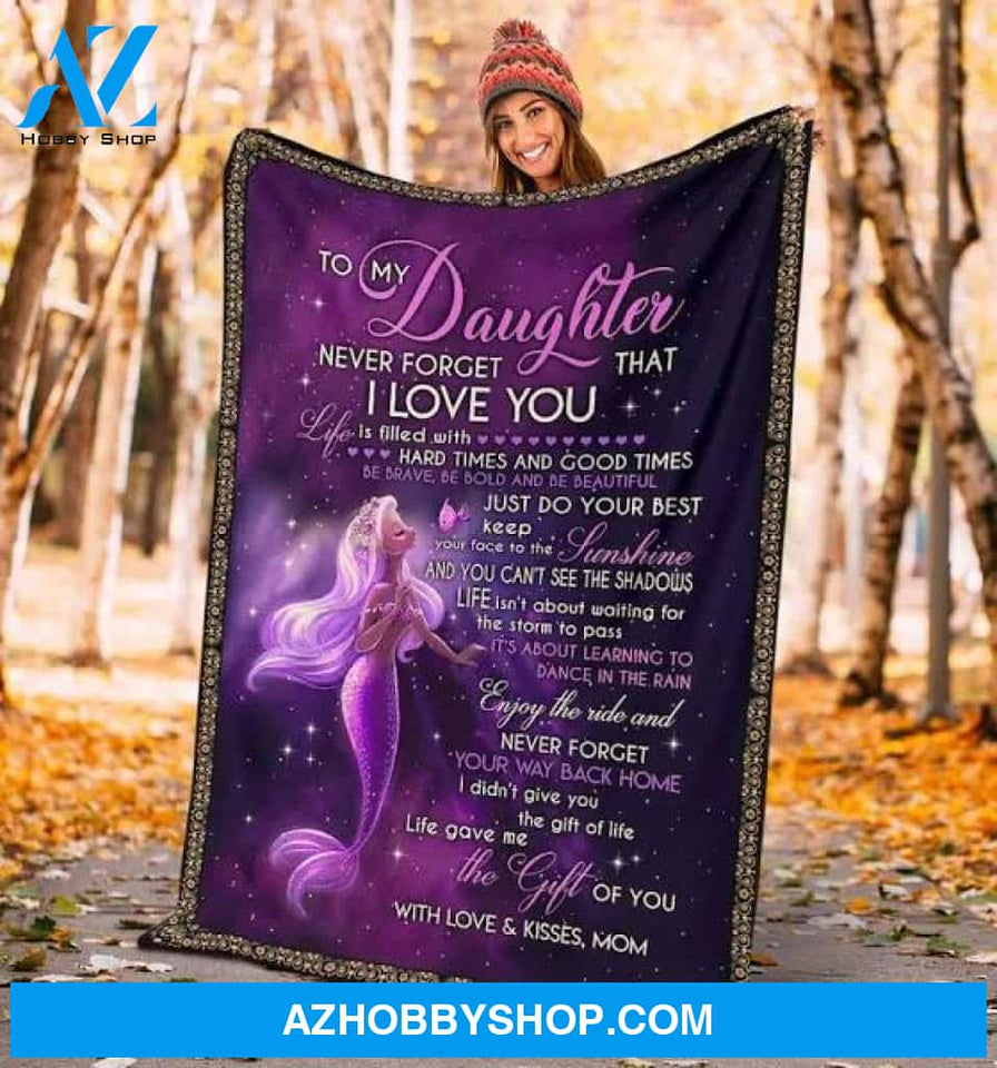 Ocean Mermaid Blanket Gift for Daughter - Never Forget That I Love You Mom Gifts Quilting For Birthday Little Girl