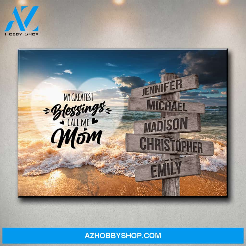 Ocean Sunset Color - Call Me Mom Multi-Names Premium Canvas