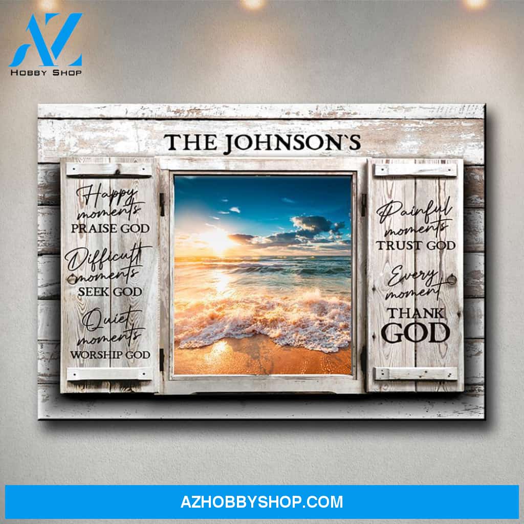 Ocean Sunset Color Wood Shutters Premium Canvas Saying 8