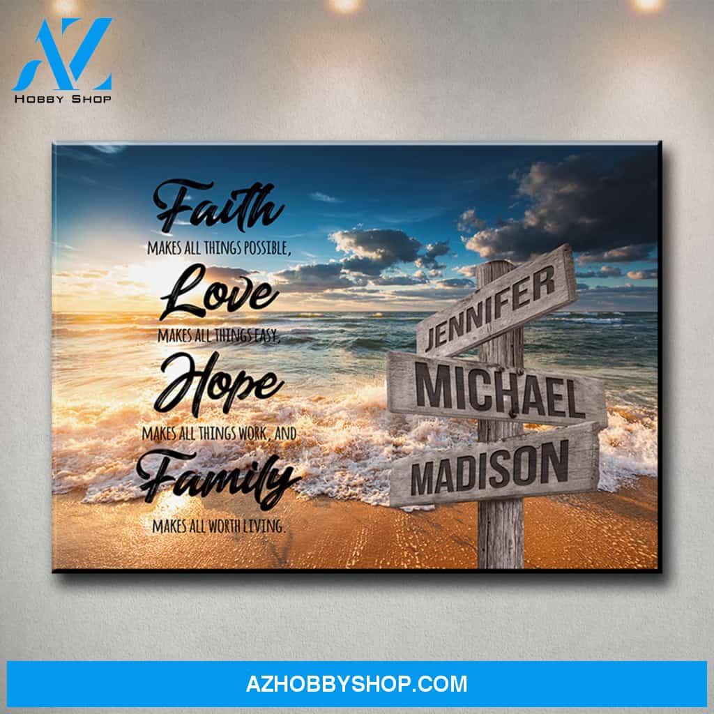 Ocean Sunset Faith Multi-Names Premium Canvas