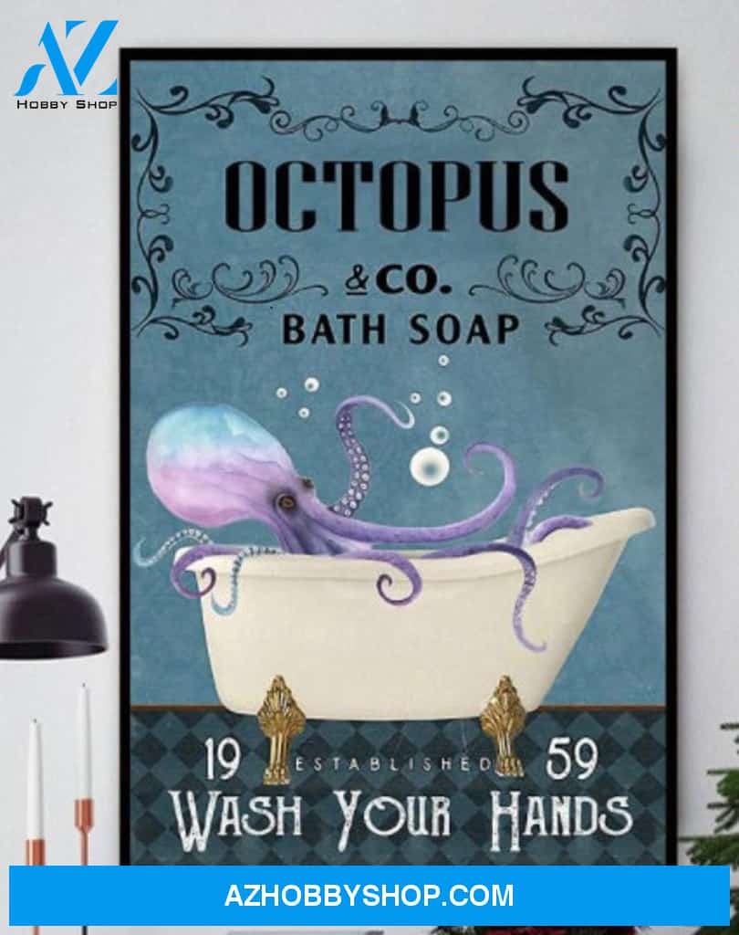 Octopus Co Bath Soap Wash Your Hands Bathroom Canvas And Poster, Wall Decor Visual Art