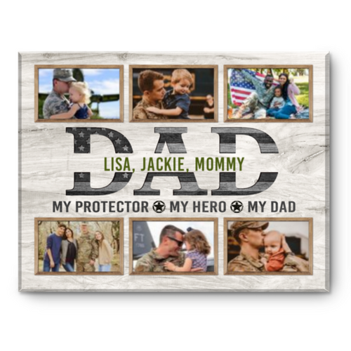 Army Dad Gift, Personalized Photo Collage Canvas Gift For Military Dad, Fathers Day Gift 2023