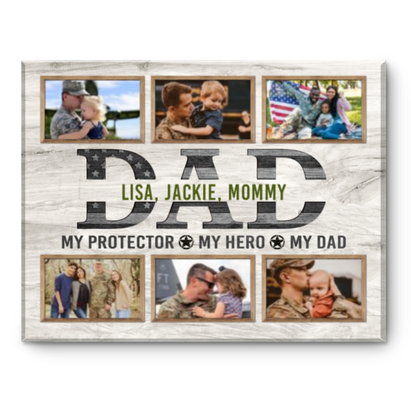 Army Dad Gift, Personalized Photo Collage Canvas Gift For Military Dad, Fathers Day Gift 2023