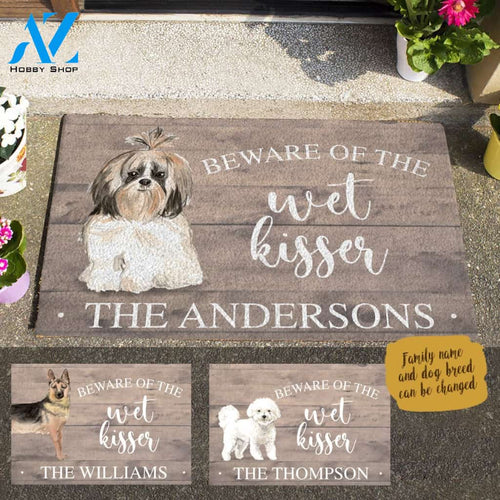 Oil Painting Dog Beware Of The Wet Kisser Personalized Dog Doormat