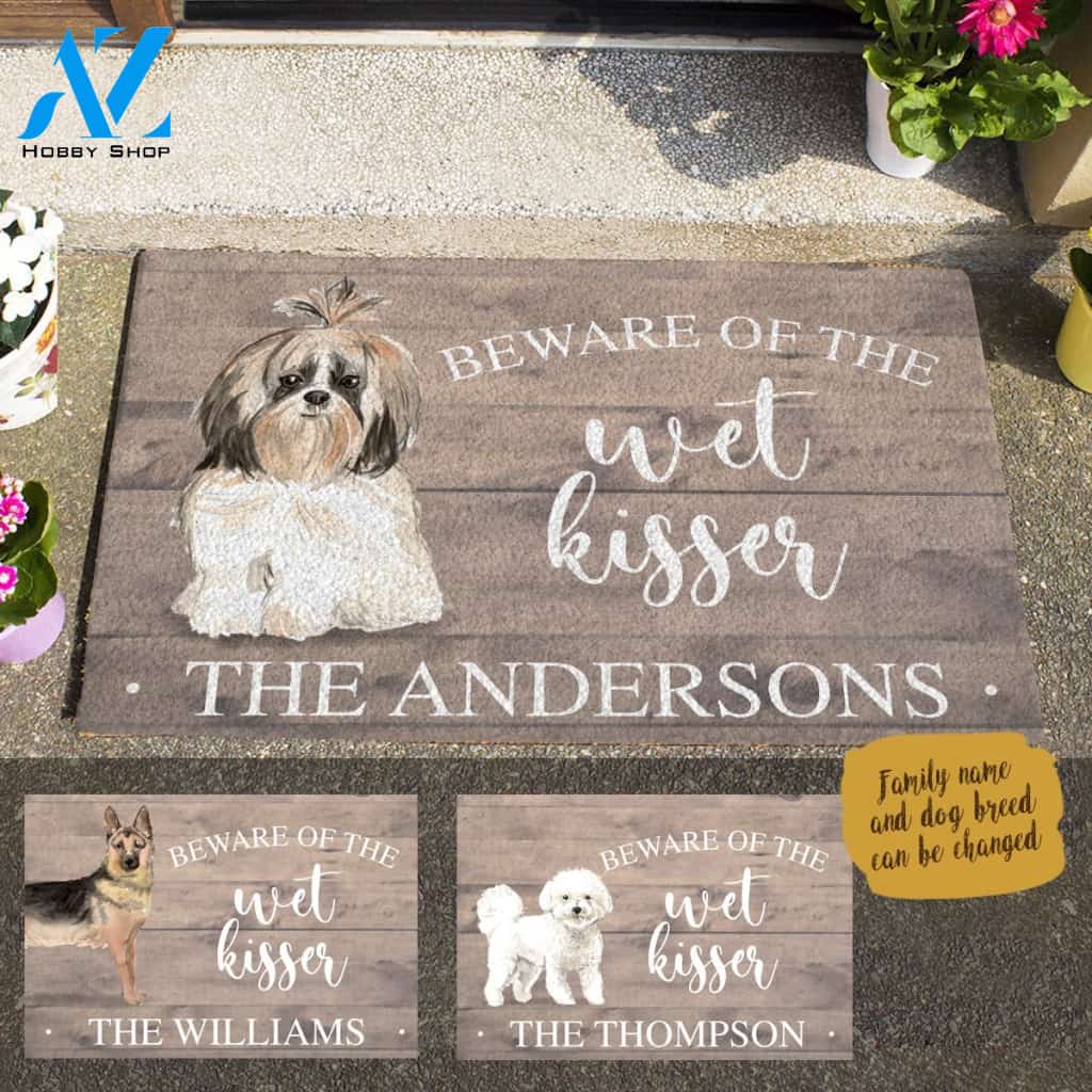 Oil Painting Dog Beware Of The Wet Kisser Personalized Dog Doormat
