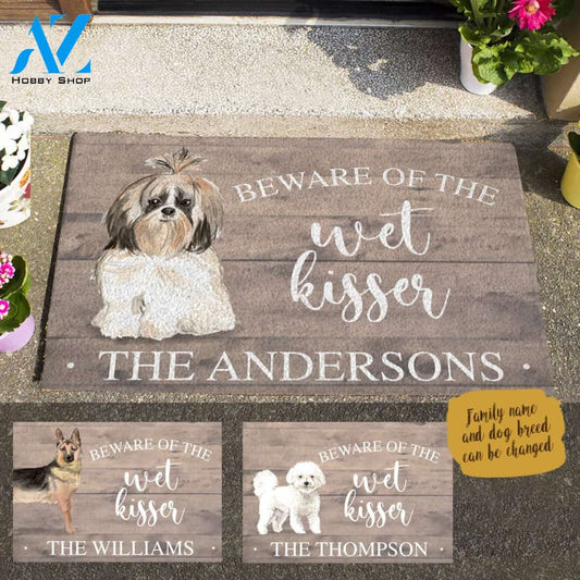 Oil Painting Dog Beware Of The Wet Kisser Personalized Dog Doormat