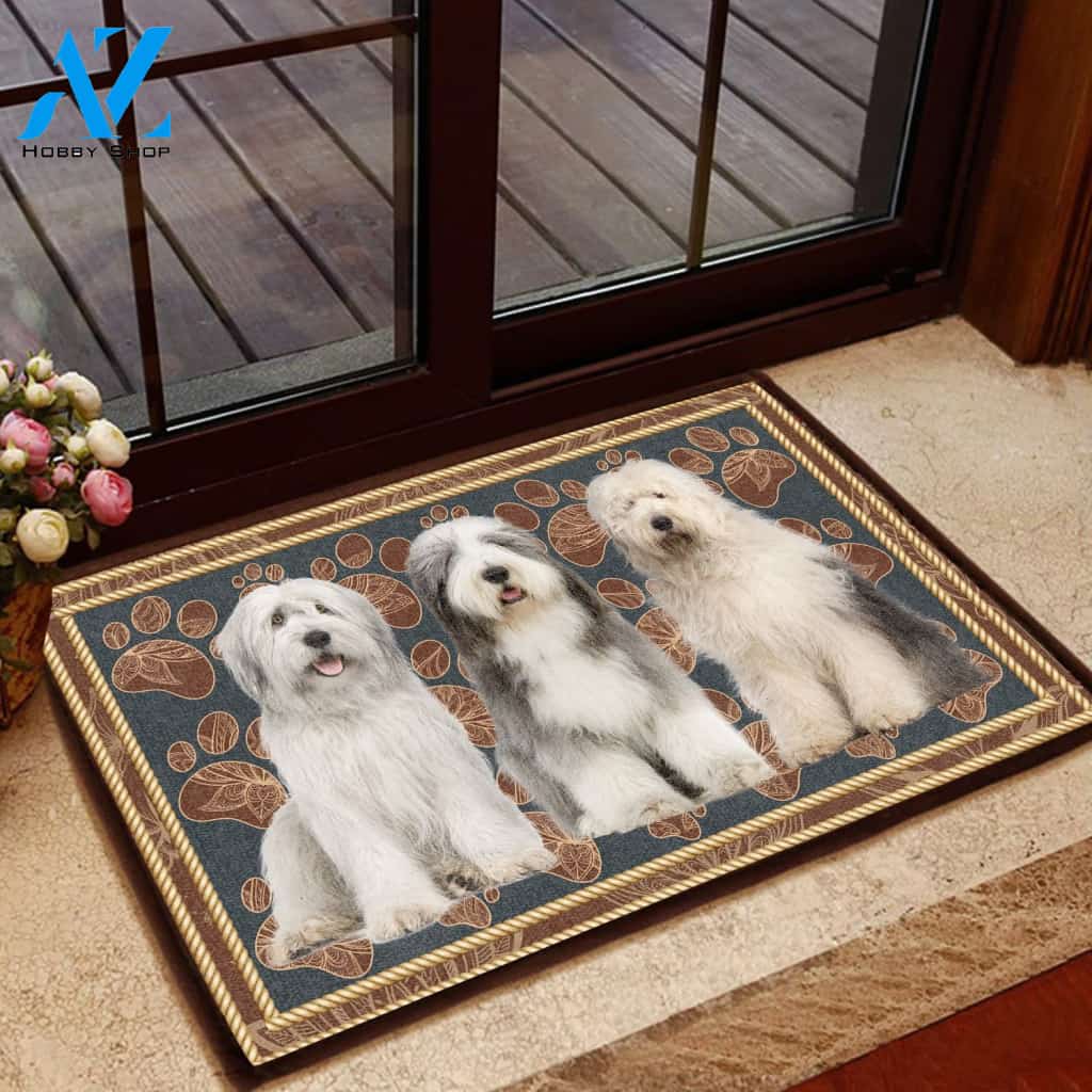 Old English Sheepdog Flower Paw - Dog Doormat | Welcome Mat | House Warming Gift