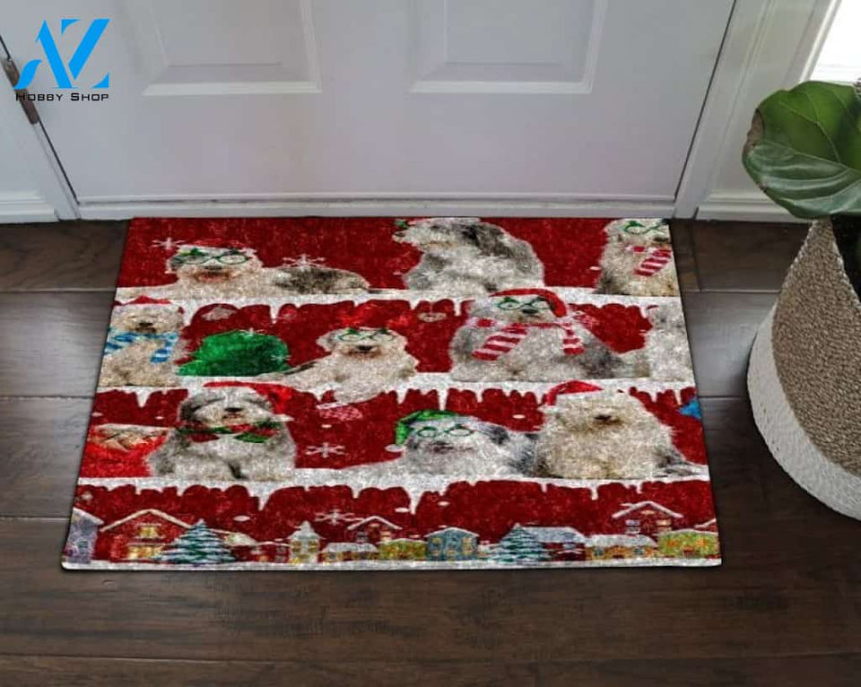 Old English Sheepdog Snow Christmas Doormat