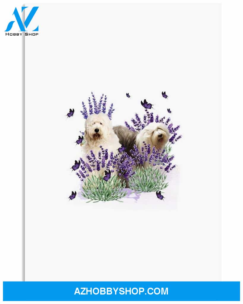 Old English Sheepdog With Lavender flower poster